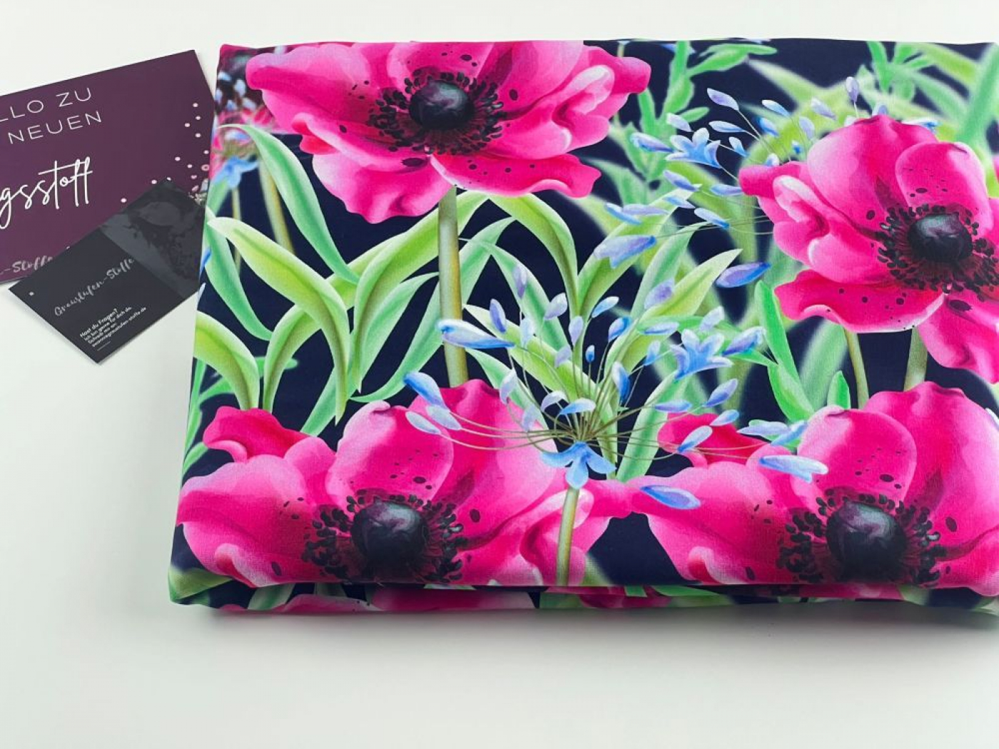 Bordüren Jersey Stoff in blau fuchsia